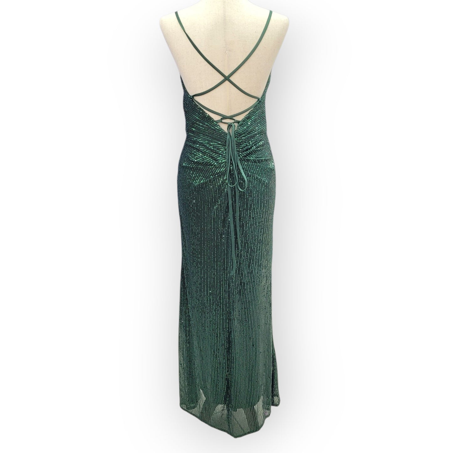 Strappy Evergreen Sequin Gown with Corset Back