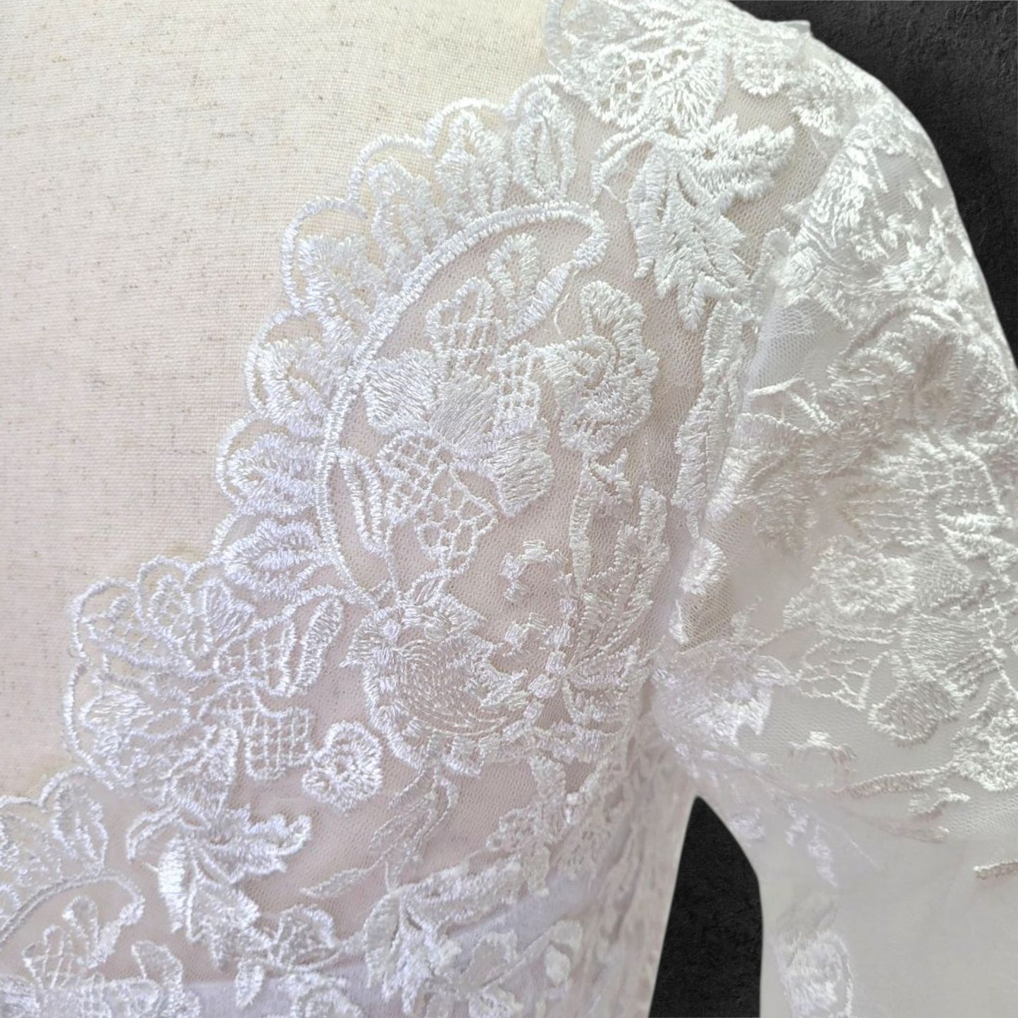 Long Sleeve A Line Tulle Wedding Dress with Fitted Lace Sleeves and Bodice