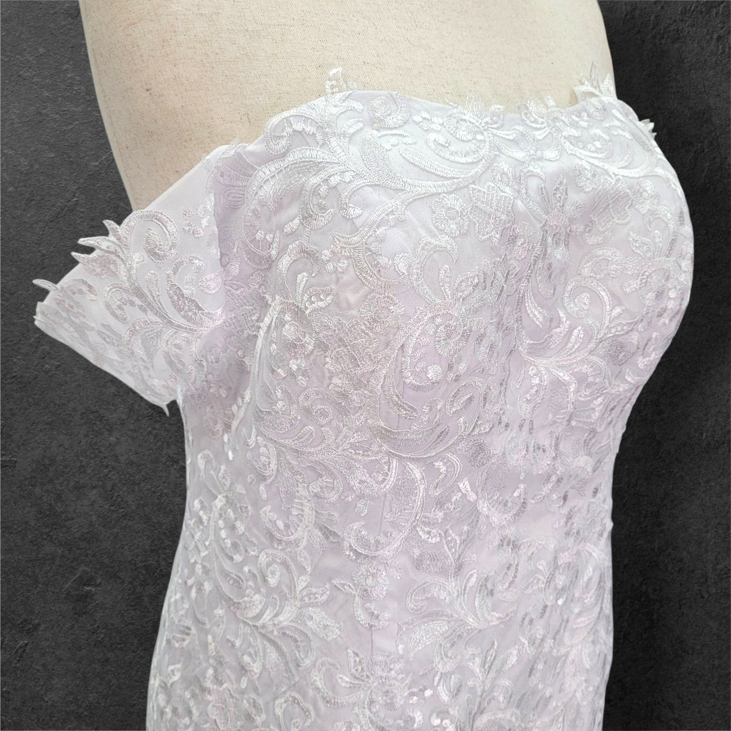 Trumpet Style Wedding Dress with Off Shoulder Sleeves and Corset Back