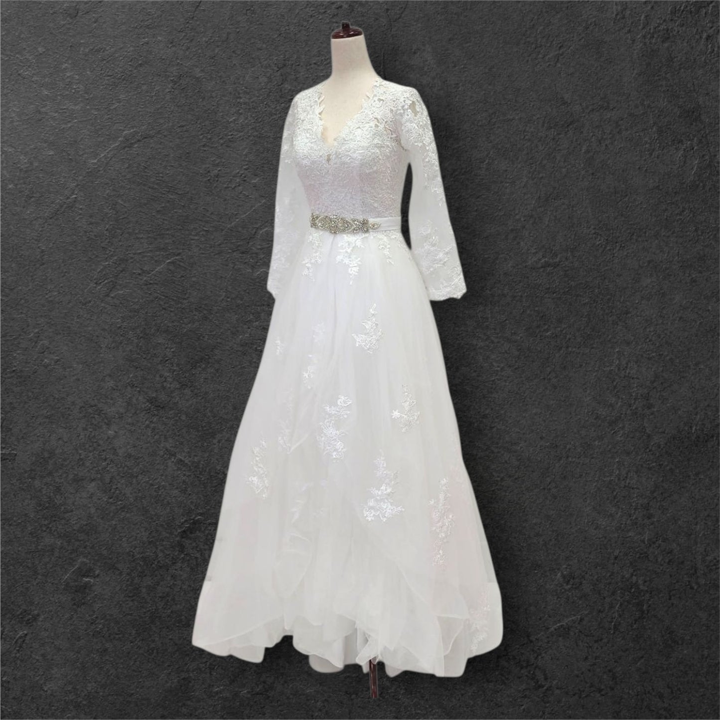Ballgown with Silver Jeweled Belt and Floral Appliques