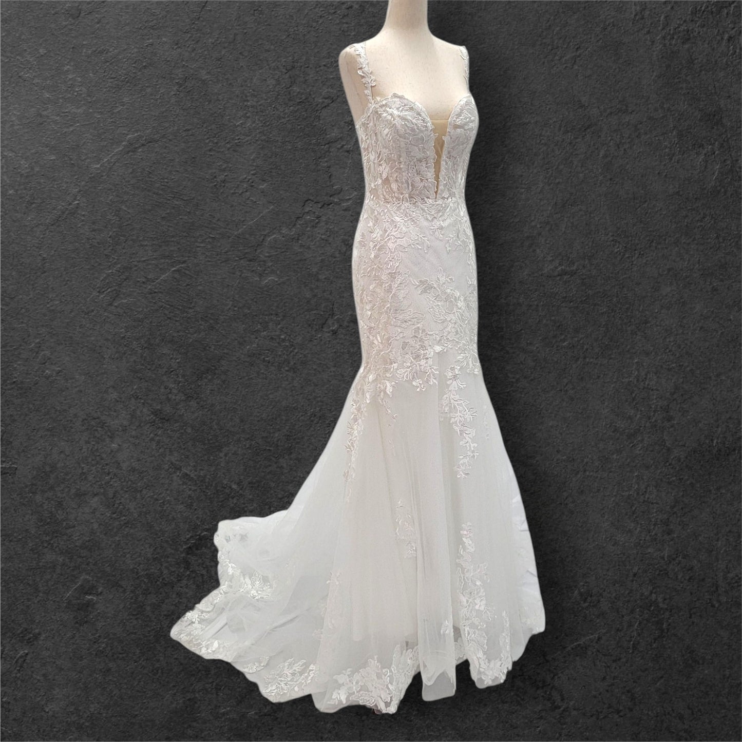 Trumpet Style Wedding Dress with Floral Appliques and Corset Back