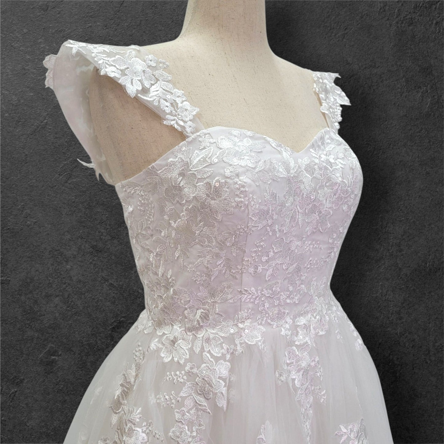 A Line Tulle Wedding Dress with Floral Appliques and Corset Back