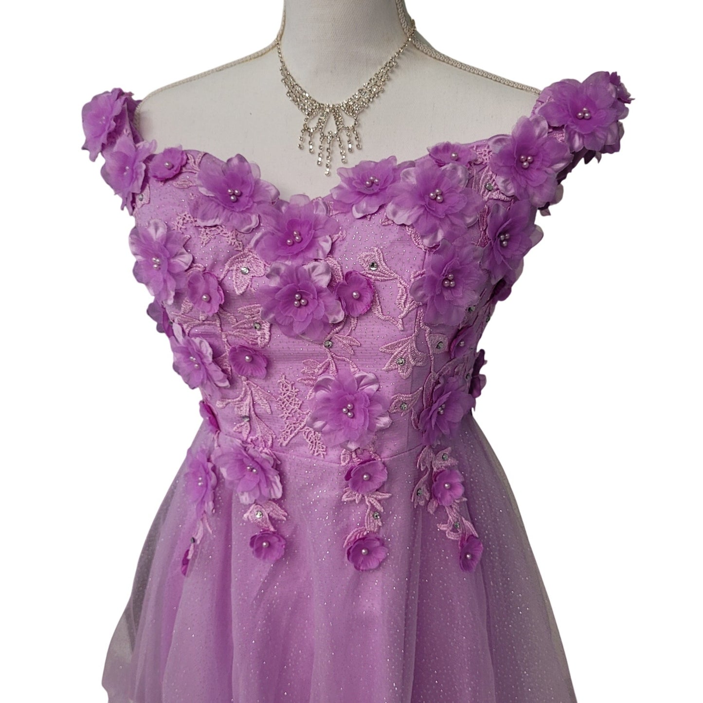 Women's Lilac Short Flower Off Shoulder Dress