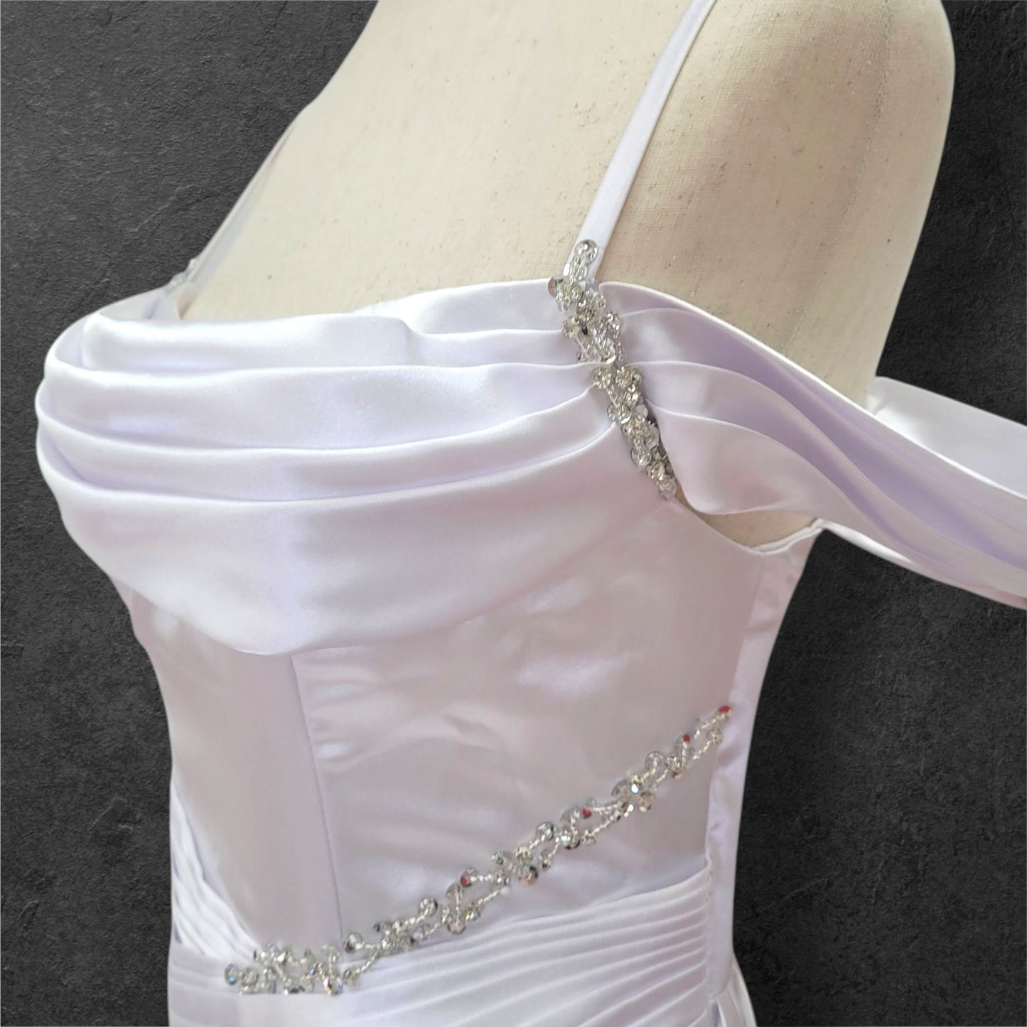 Silky Satin Wedding Dress with Full Corset Back and Off Shoulder Sleeves