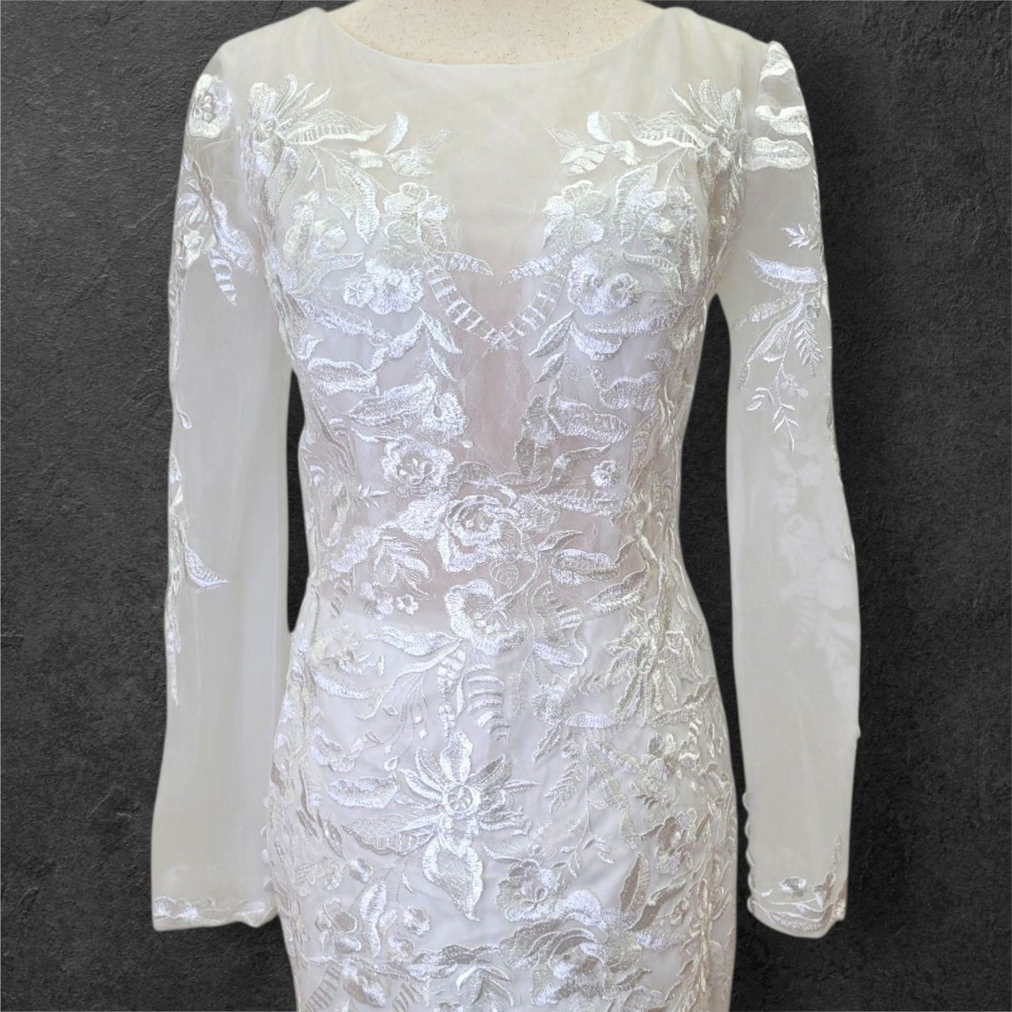 Trumpet Style Wedding Dress with Train and Fitted Long Sleeves