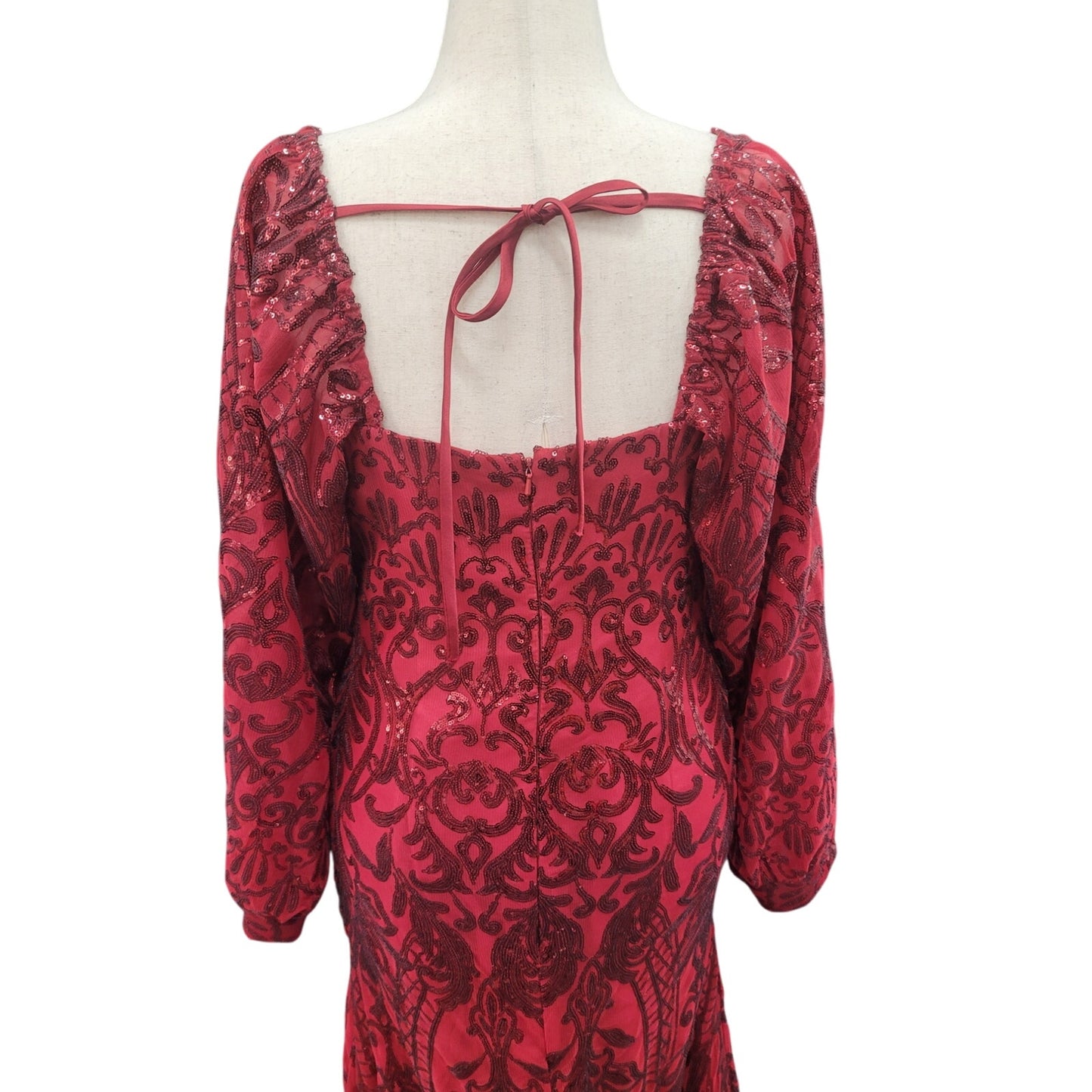 Long Sleeved Patterned Sequin Gown