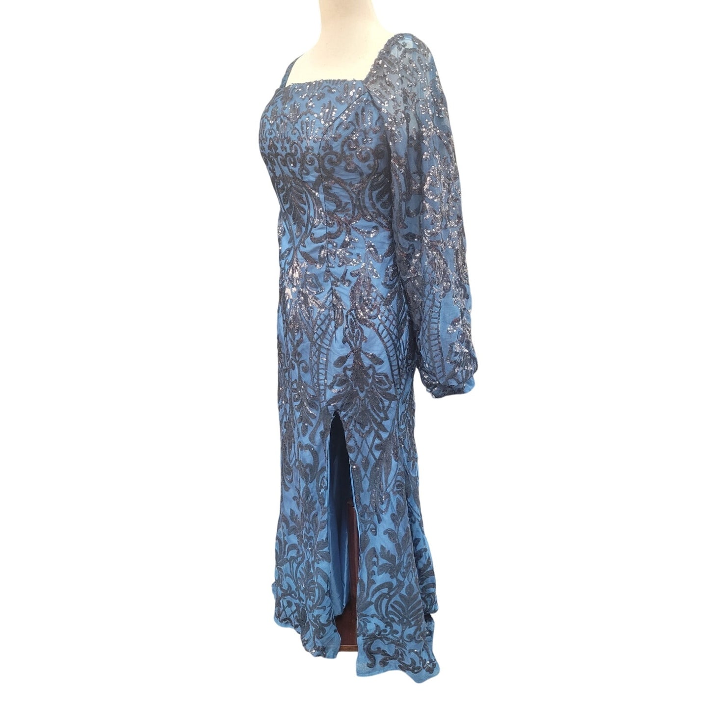 Long Sleeved Patterned Sequin Gown
