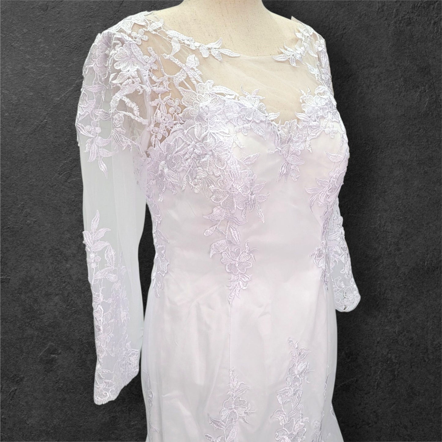 Long Sleeve Fit n Flair Wedding Dress with Zipper High Back Mesh Design