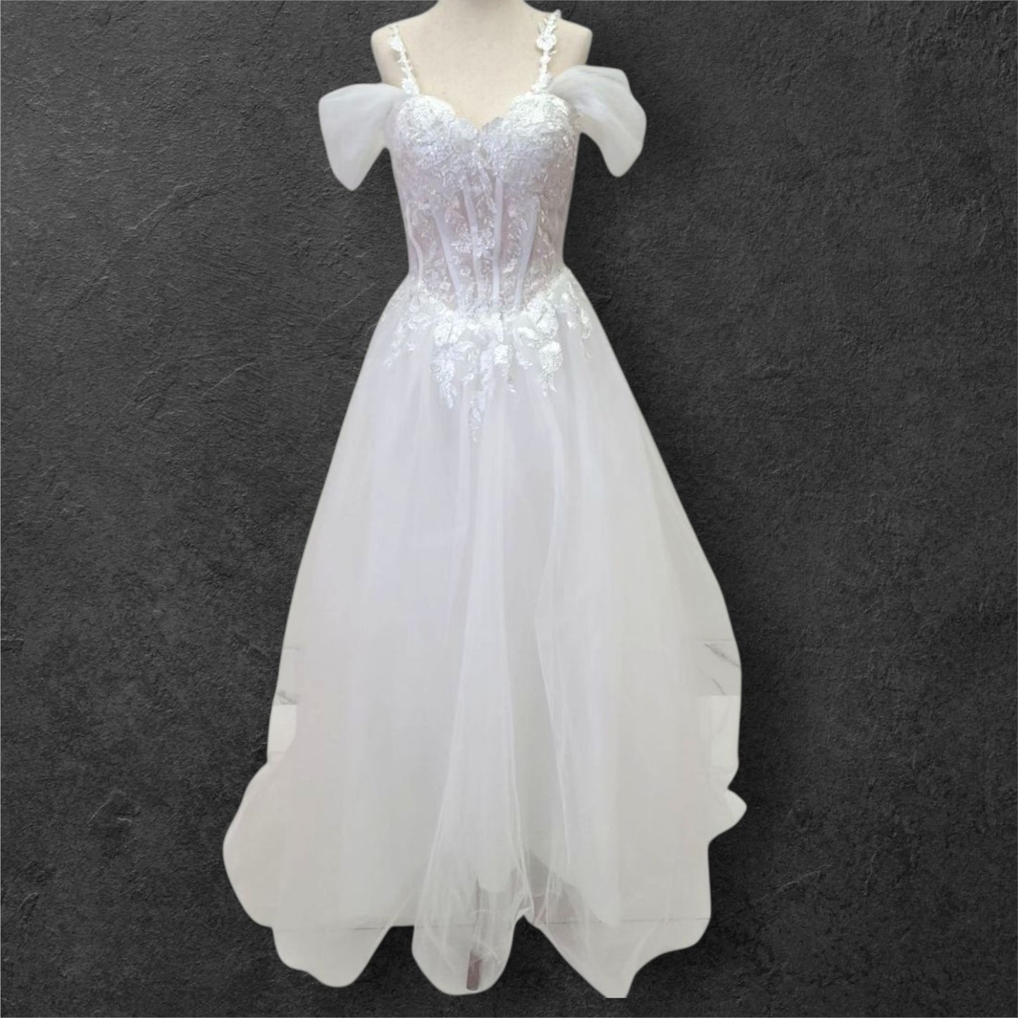 Tulle Off-Shoulder Ballgown Wedding Dress with Corset Boning