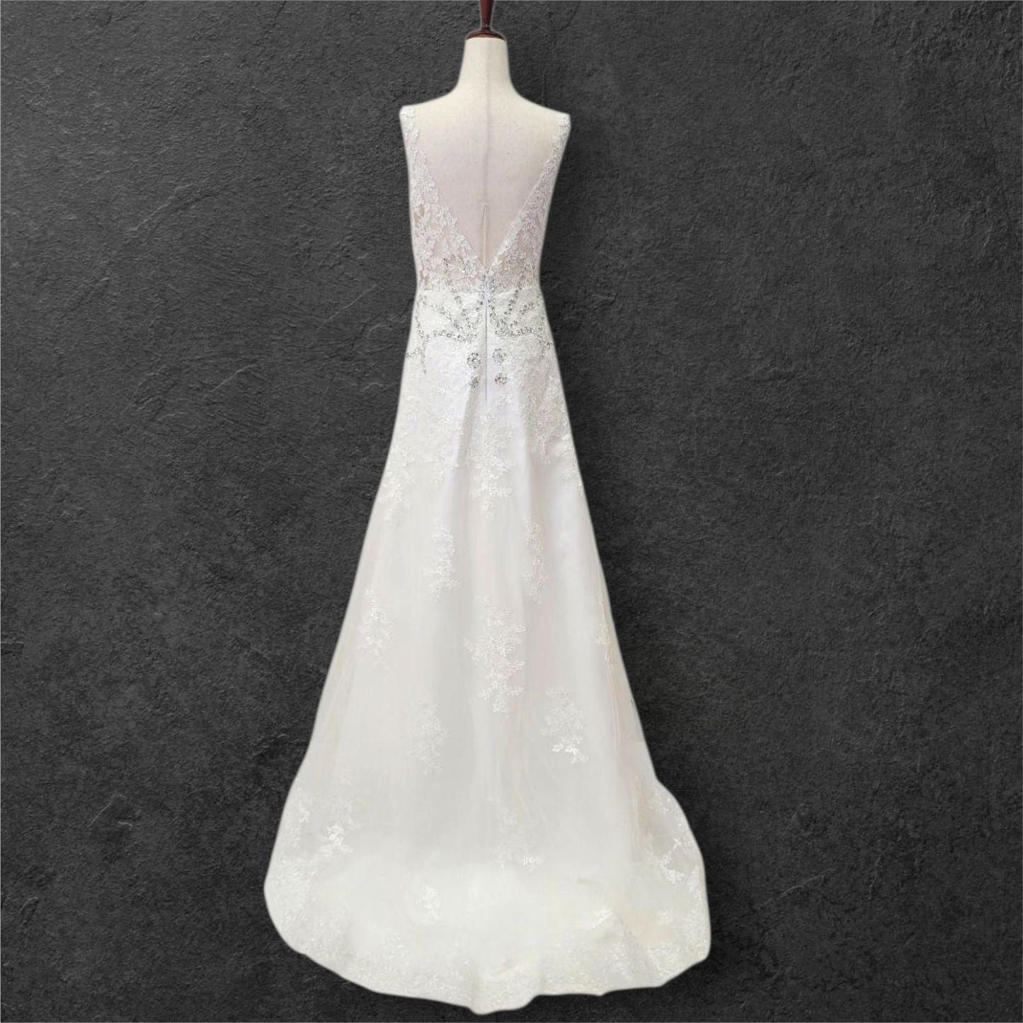Detailed V Neck Wedding Dress with Silver Sequin Design