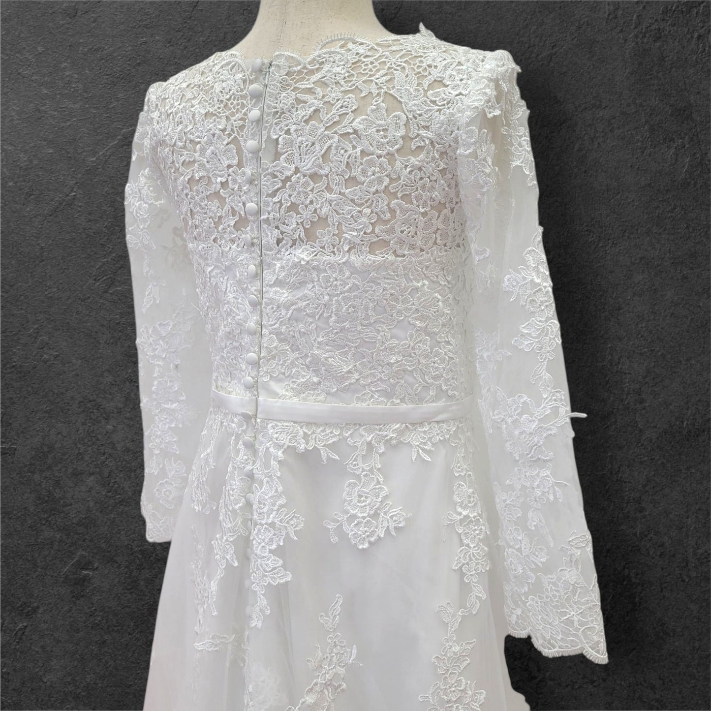 Long Sleeve Embroidered Wedding Dress with High Neck