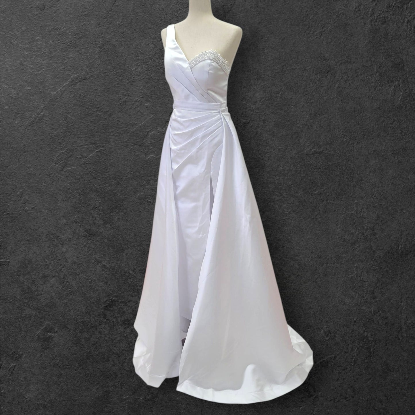 One Shoulder Satin Wedding Dress with Detachable Skirt