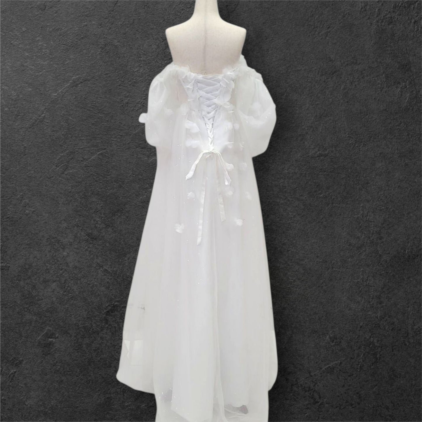 Tulle Ballgown with Puff Sleeves and Decorative Flowers