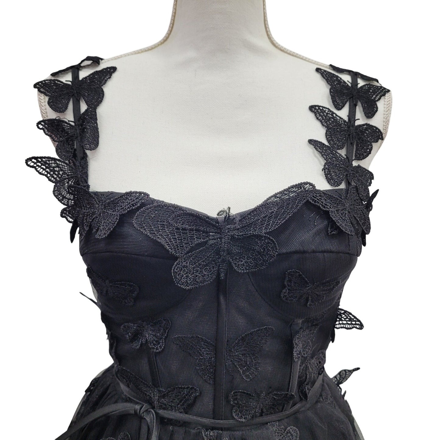 Women's Black Butterfly Dress with Corset Back