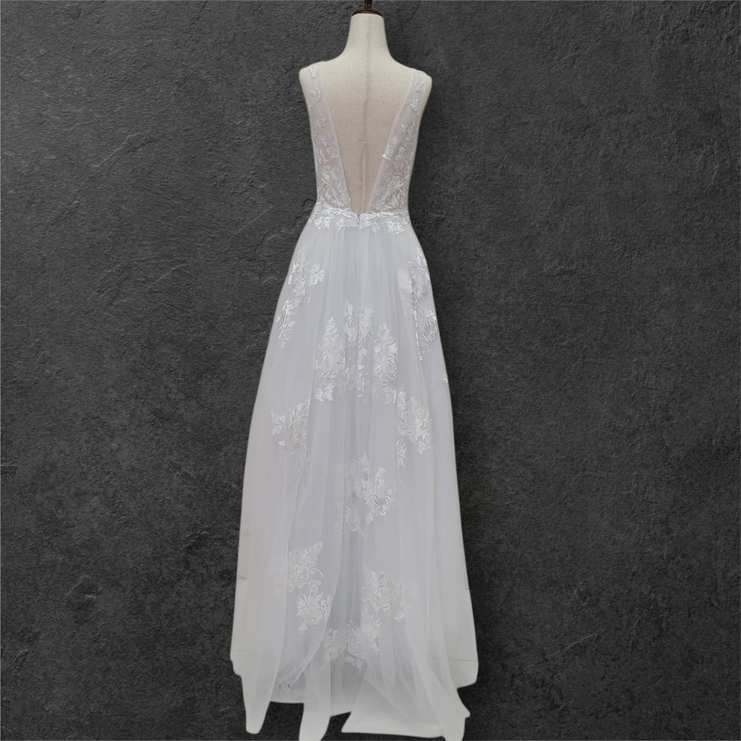 Classic A-Line Wedding Dress with Embroidered Appliques on Tulle