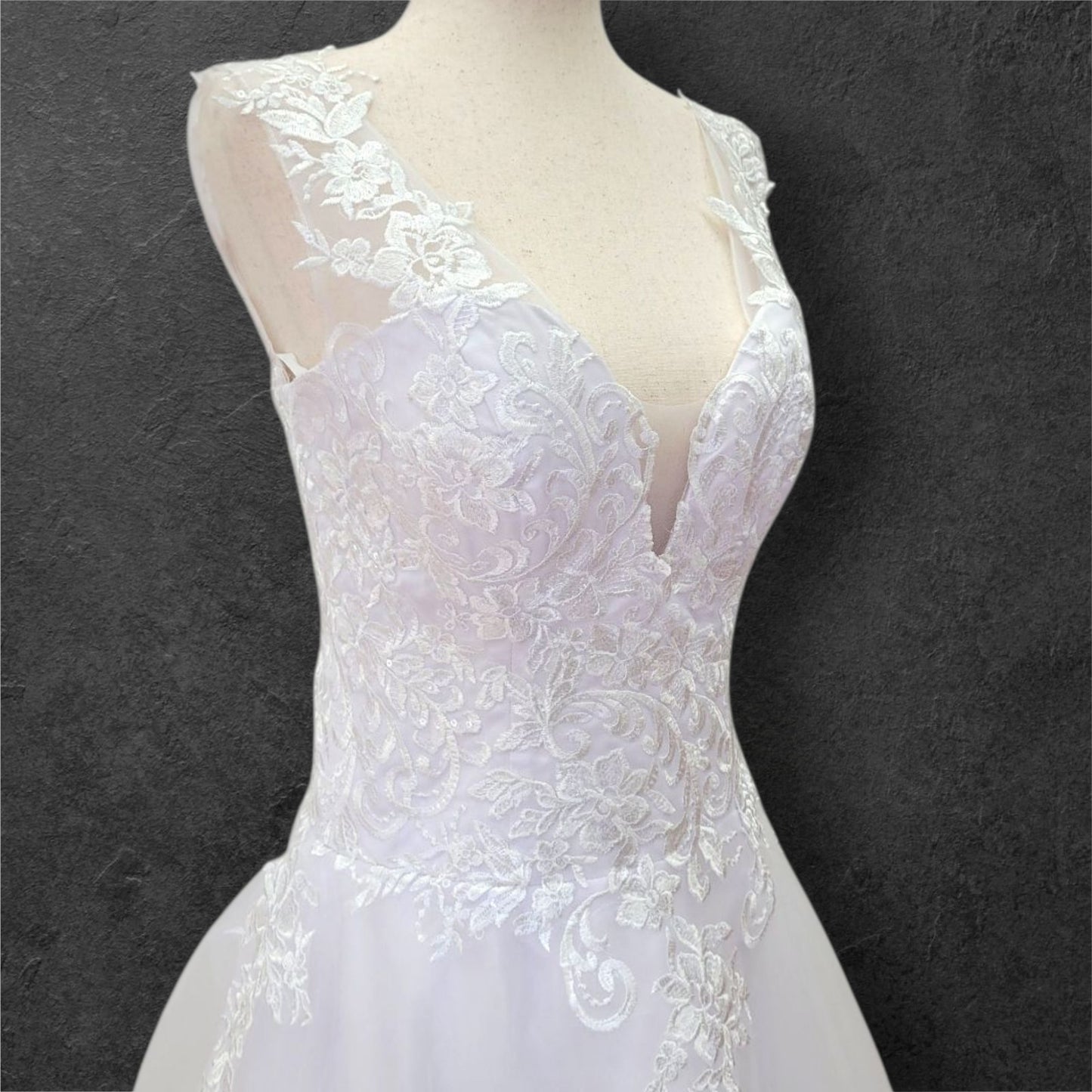 Drop Waisted A Line Wedding Dress with V Neck