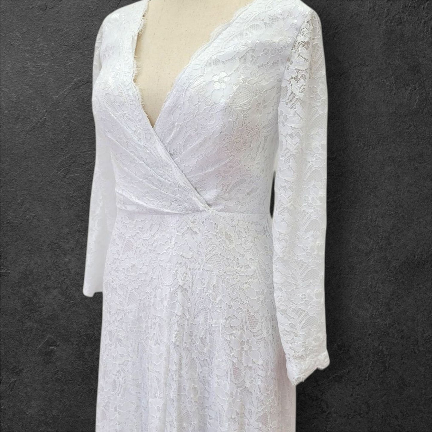 Wrap Style Long Sleeve Lace Wedding Dress with V Neck Bodice