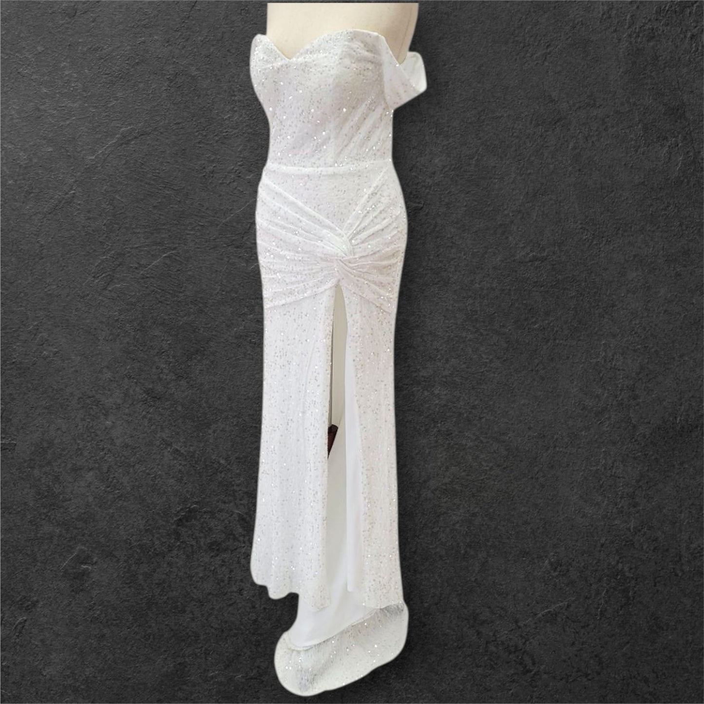 Hip Hugging Sequin Wedding Dress with Off Shoulder Sleeves and Corset Back