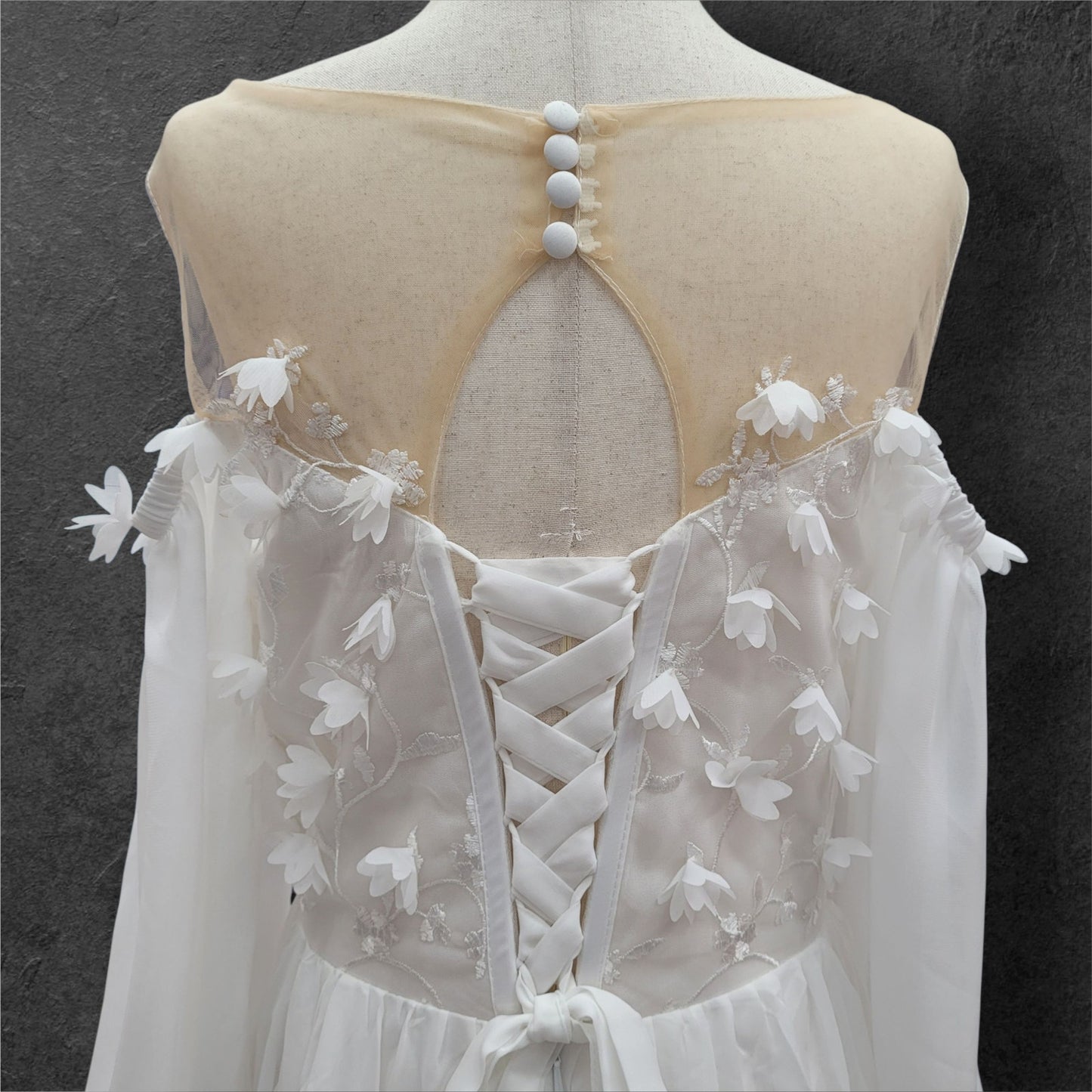 Boho Chiffon Off Shoulder Long Sleeve Wedding Dress with Flowers