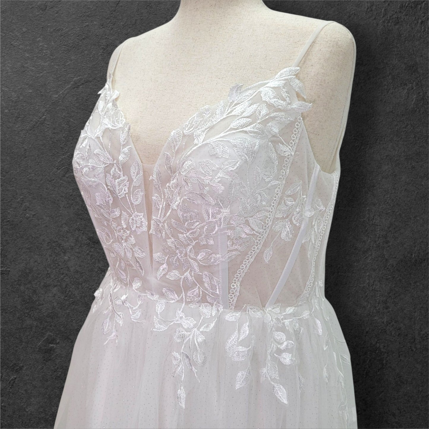 Tulle A Line Wedding Dress with Low Back and Sparkle Throughout