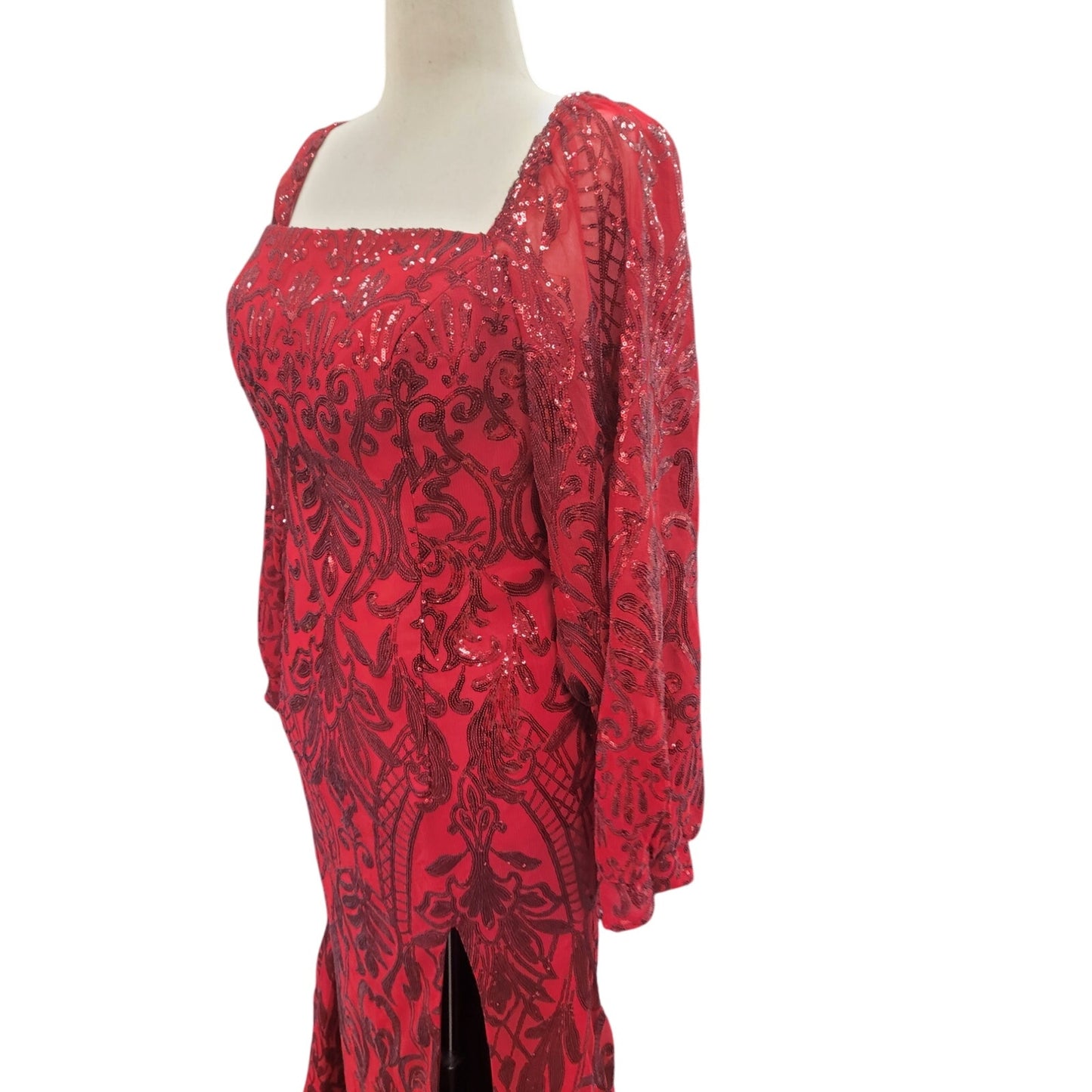 Long Sleeved Patterned Sequin Gown