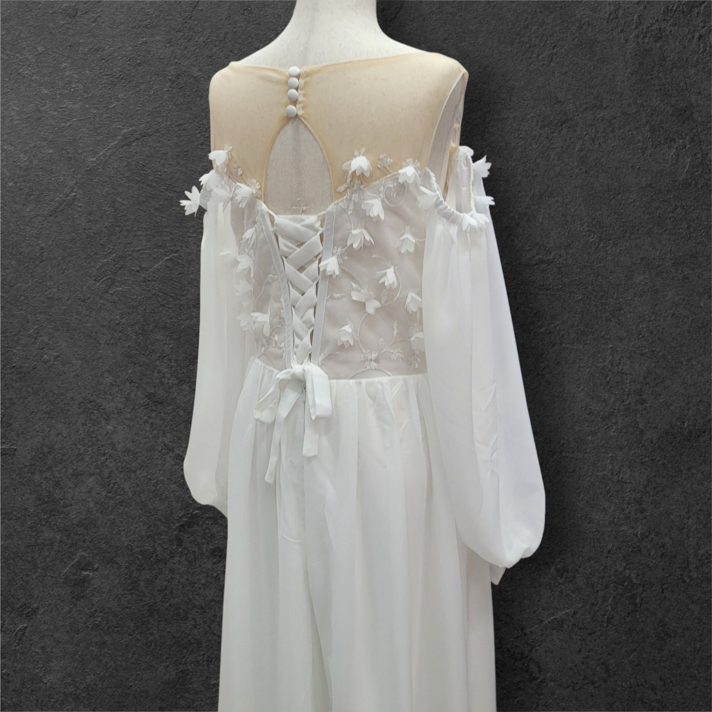Boho Chiffon Off Shoulder Long Sleeve Wedding Dress with Flowers