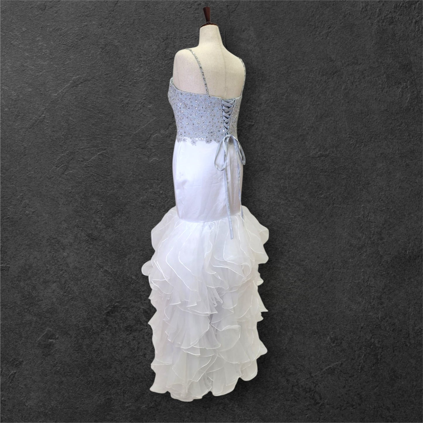 Ruffle Skirt Trumpet Wedding Dress with Silver Embroidered Corset Bodice