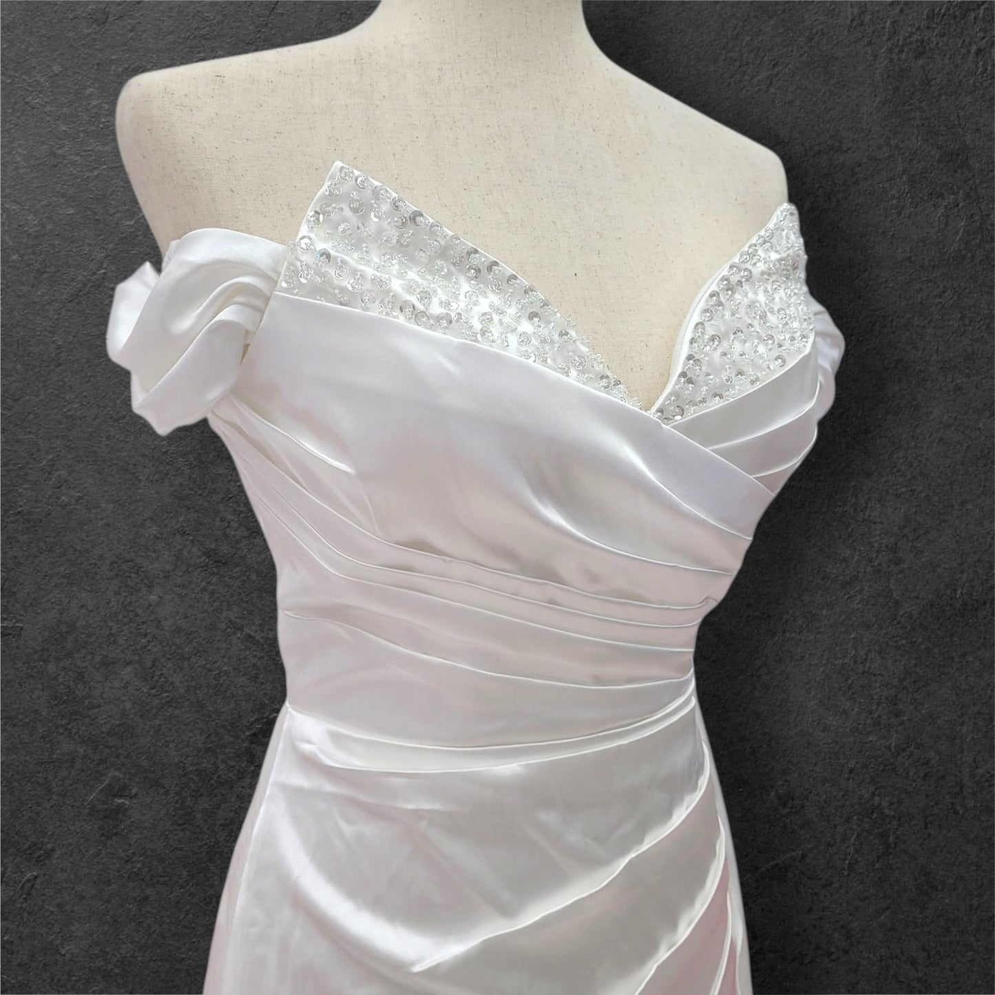 Off Shoulder Satin Wedding Dress with Corset Back