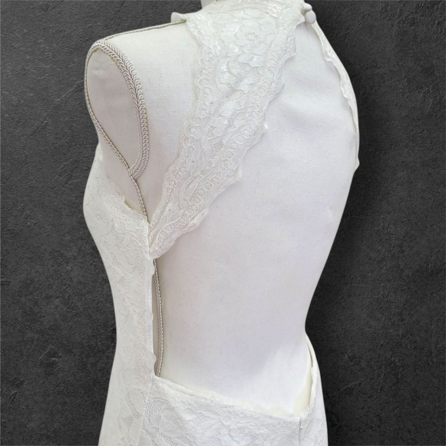 Lace Open Back Wedding Dress with High Neckline