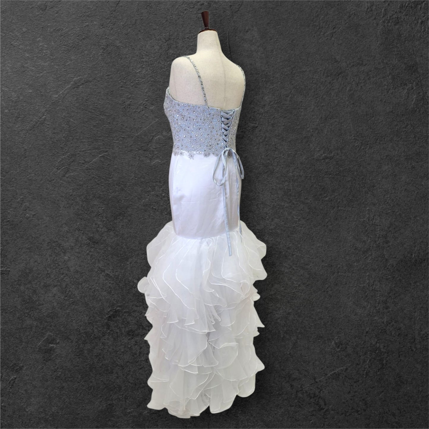 Ruffle Skirt Trumpet Wedding Dress with Silver Embroidered Corset Bodice