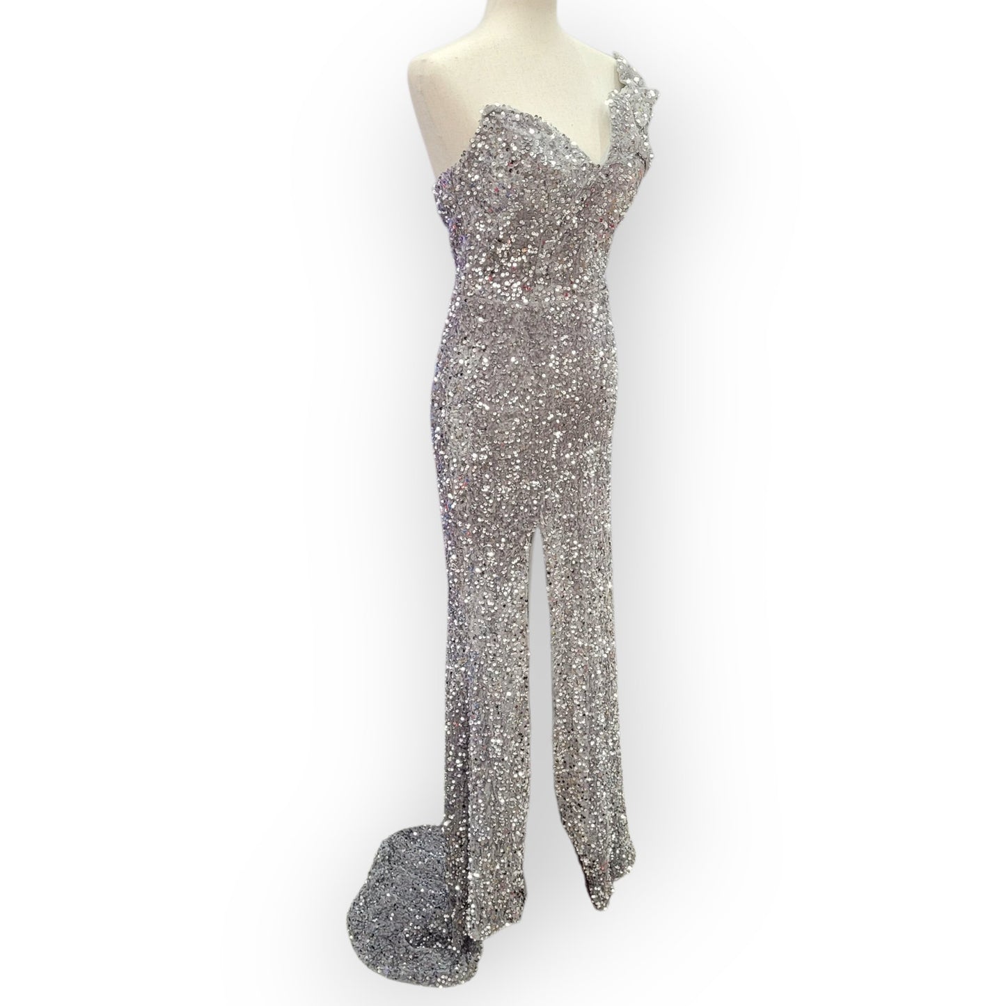 Elegant and Fun Sequin Evening Gown with Decorative Shoulder Strap