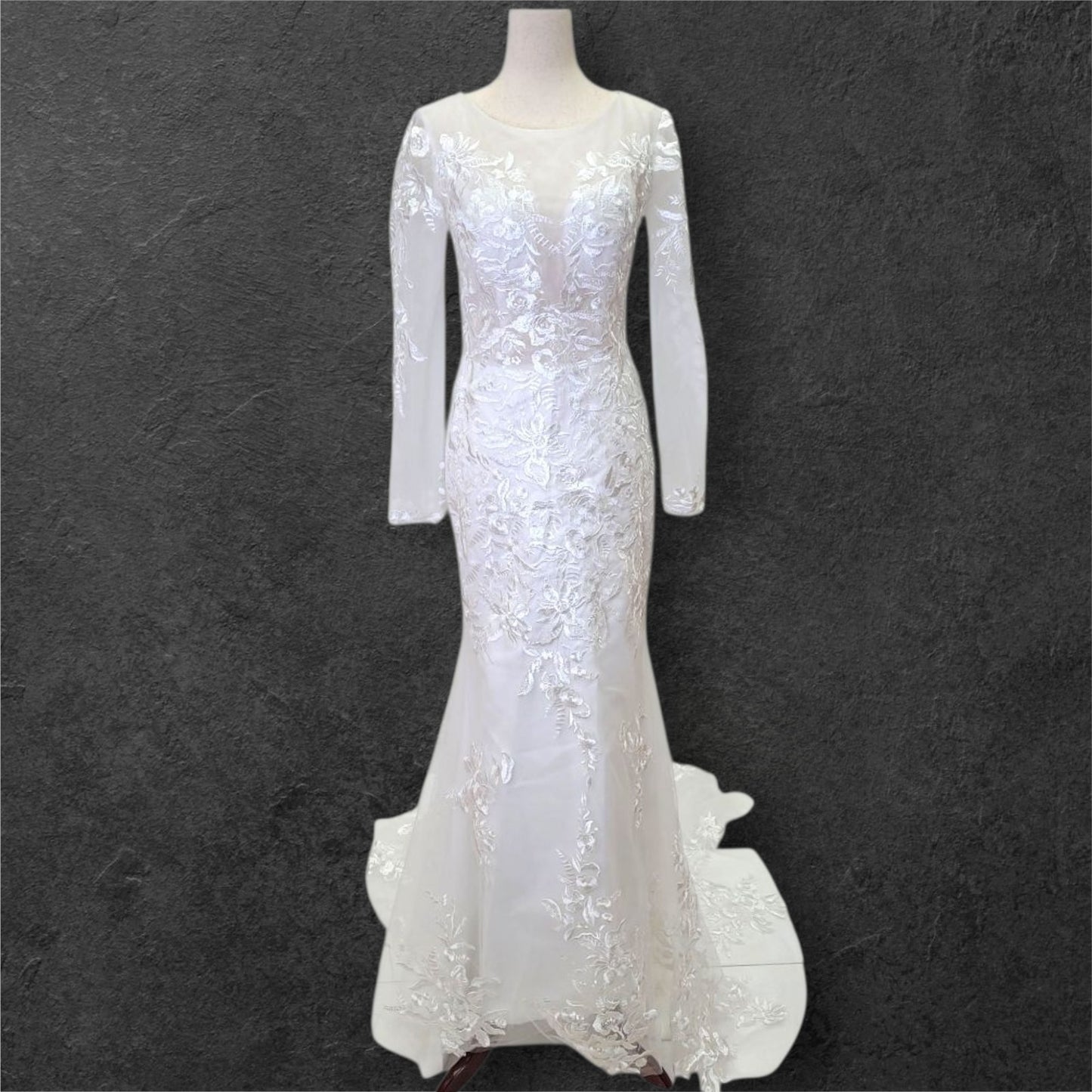 Trumpet Style Wedding Dress with Train and Fitted Long Sleeves