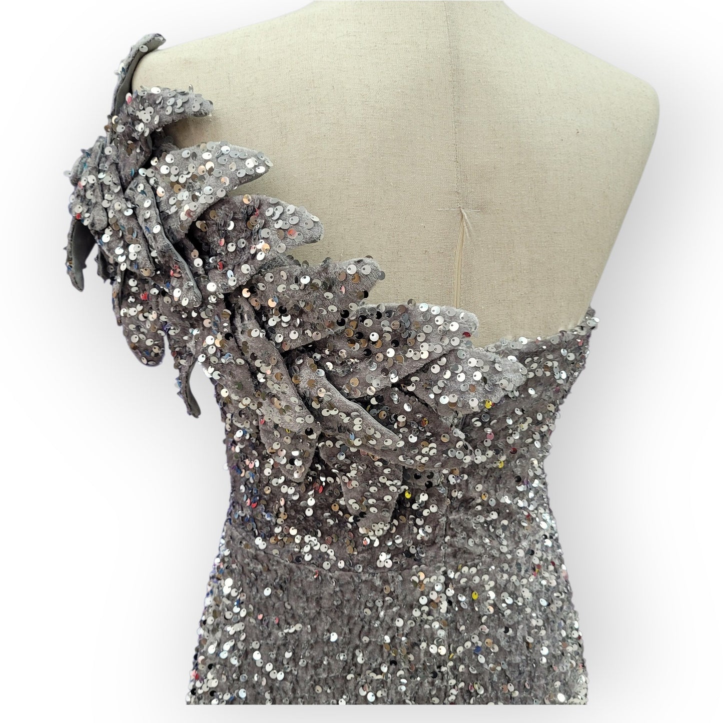 Elegant and Fun Sequin Evening Gown with Decorative Shoulder Strap