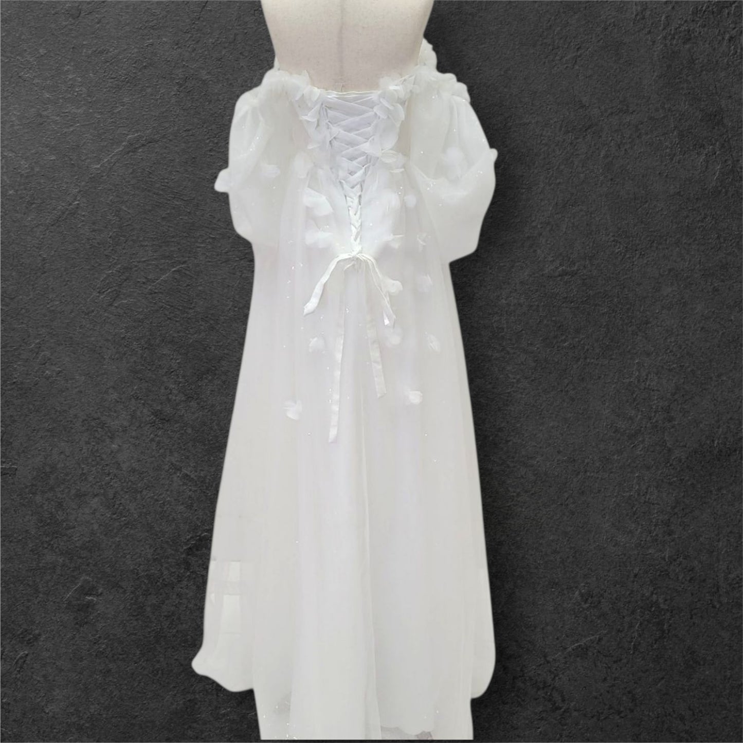 Tulle Ballgown with Puff Sleeves and Decorative Flowers