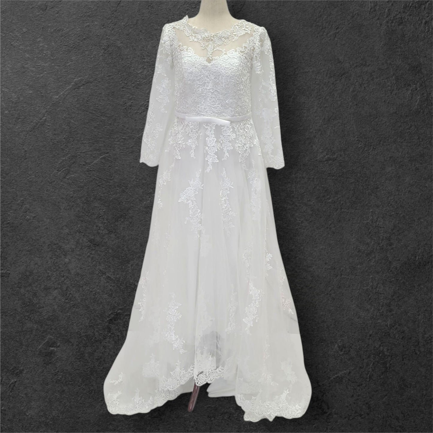 Long Sleeve Embroidered Wedding Dress with High Neck