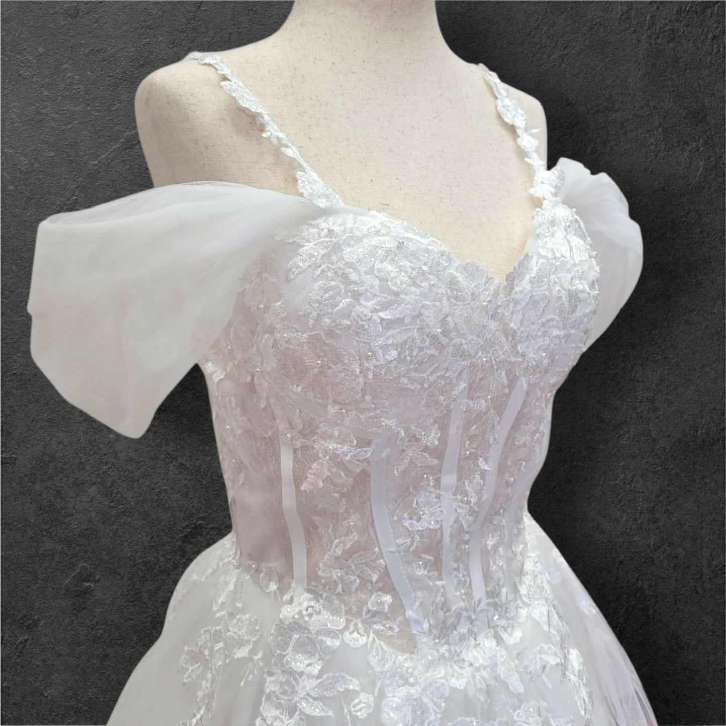 Tulle Off-Shoulder Ballgown Wedding Dress with Corset Boning
