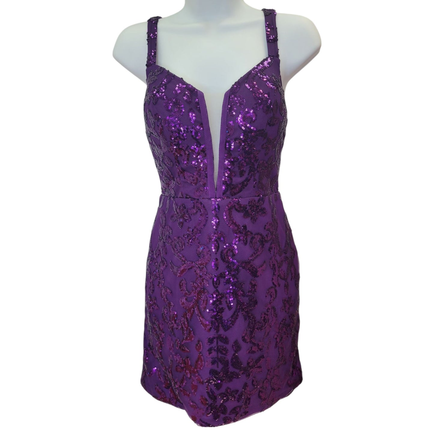 Women's Short Purple Sequin Patterned Dress