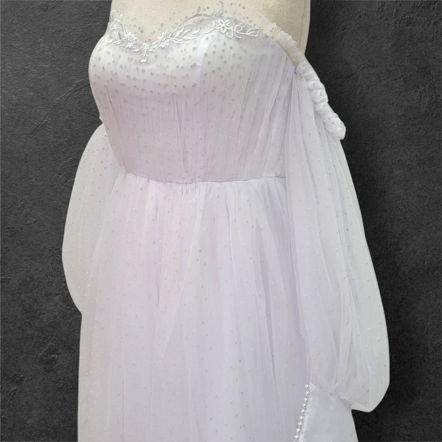 Fun Polka Dot Tulle Wedding Dress with Off Shoulder Sleeves