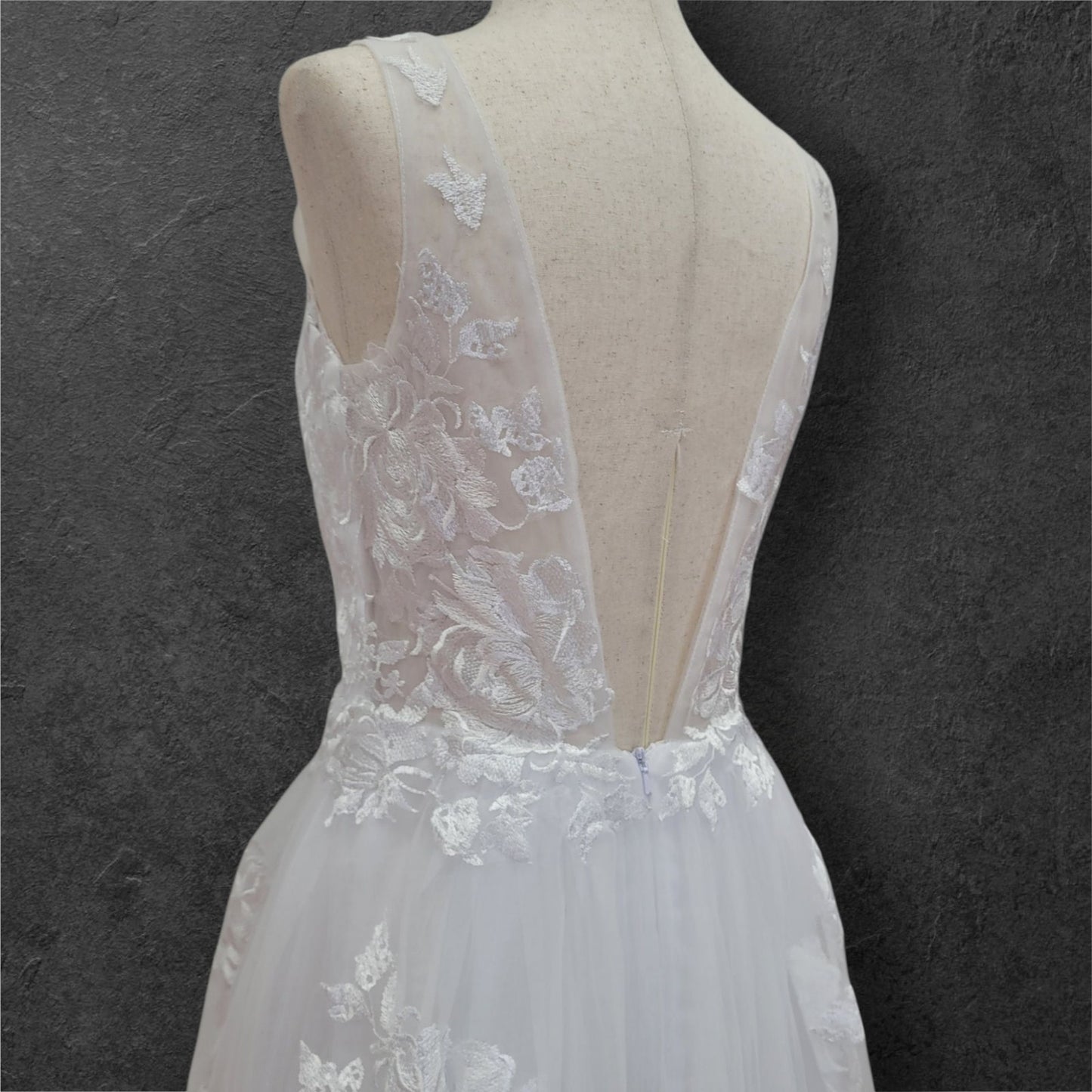 Classic A-Line Wedding Dress with Embroidered Appliques on Tulle