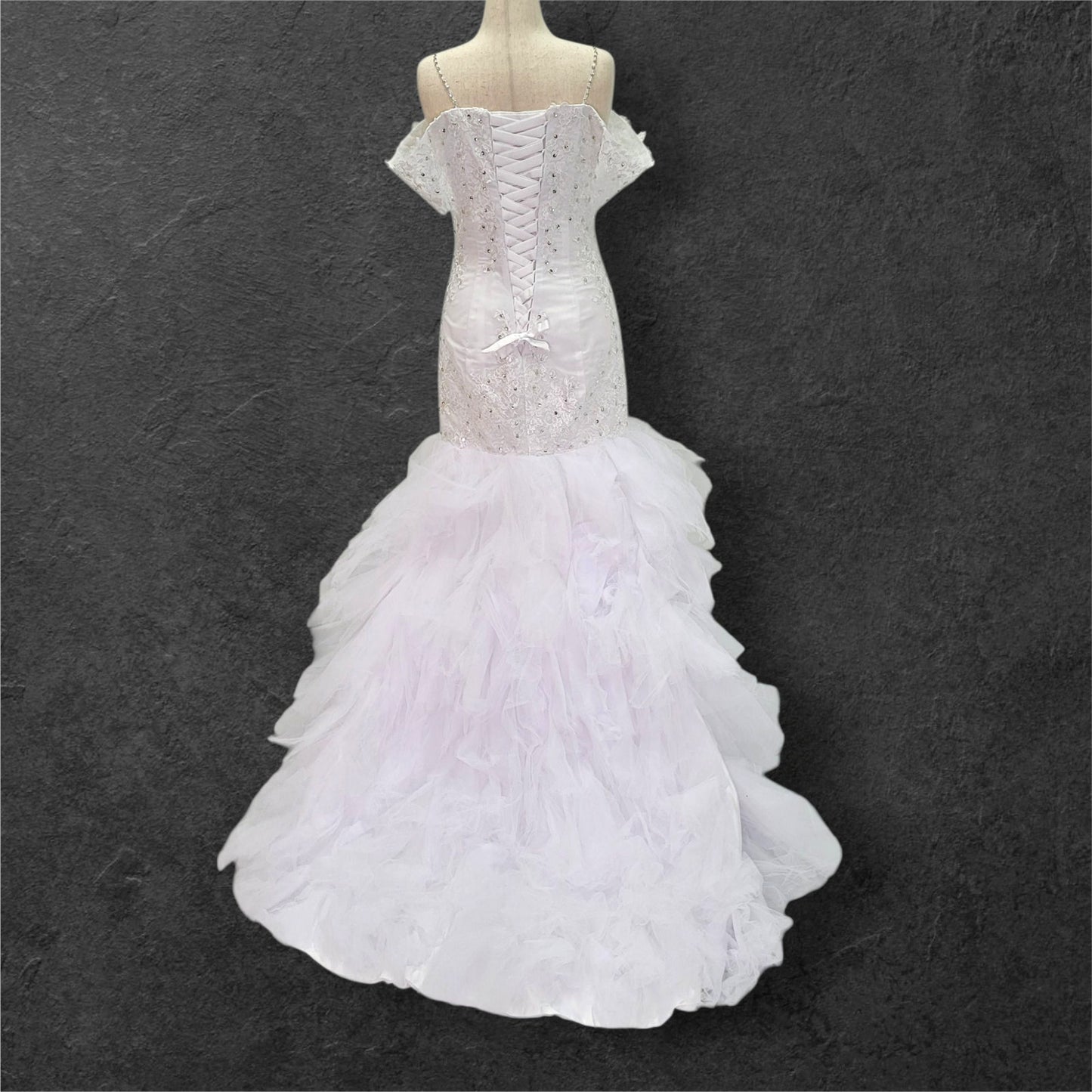 Fun Tulle Trumpet Skirt Wedding Dress with Corset Back and Off Shoulder Sleeves