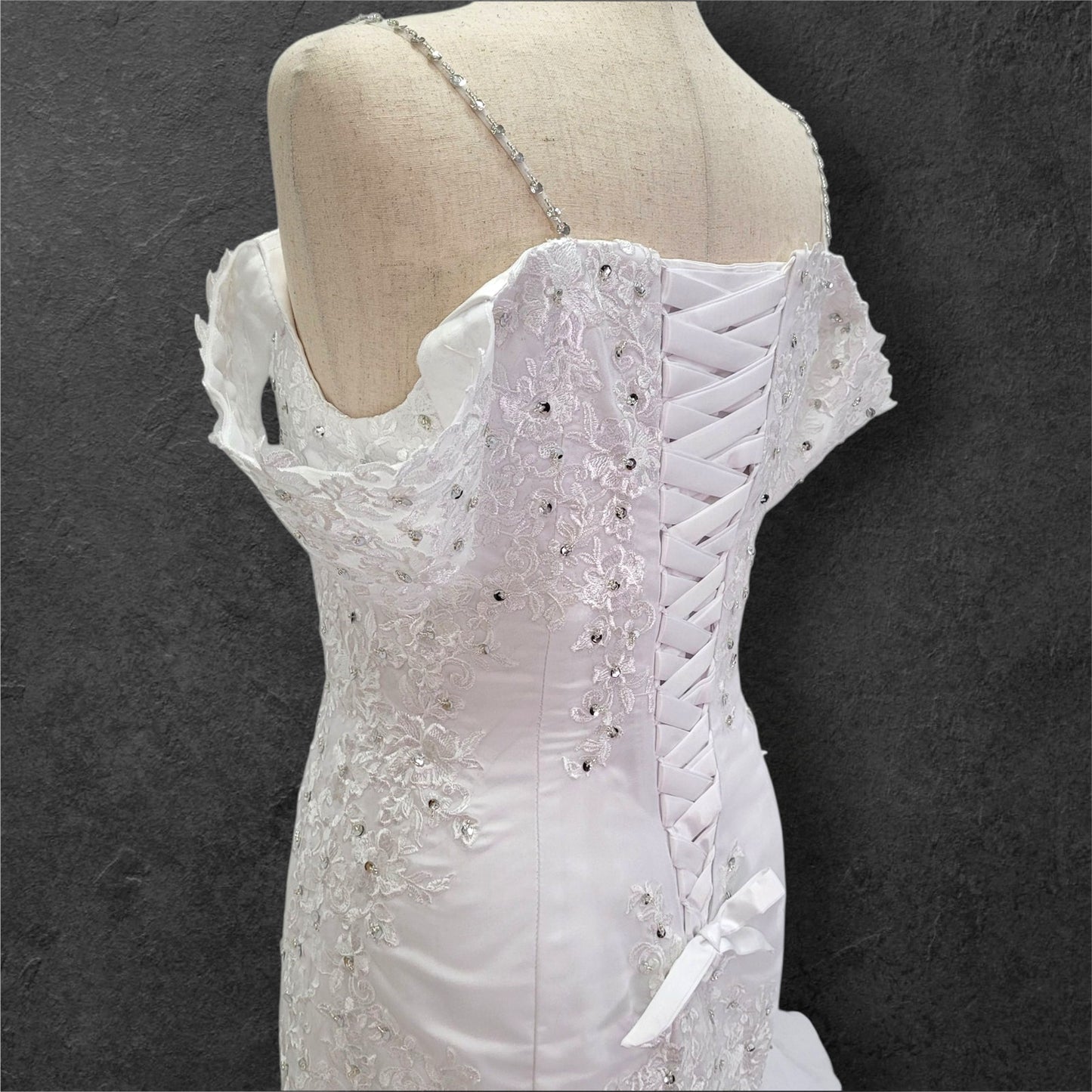 Fun Tulle Trumpet Skirt Wedding Dress with Corset Back and Off Shoulder Sleeves