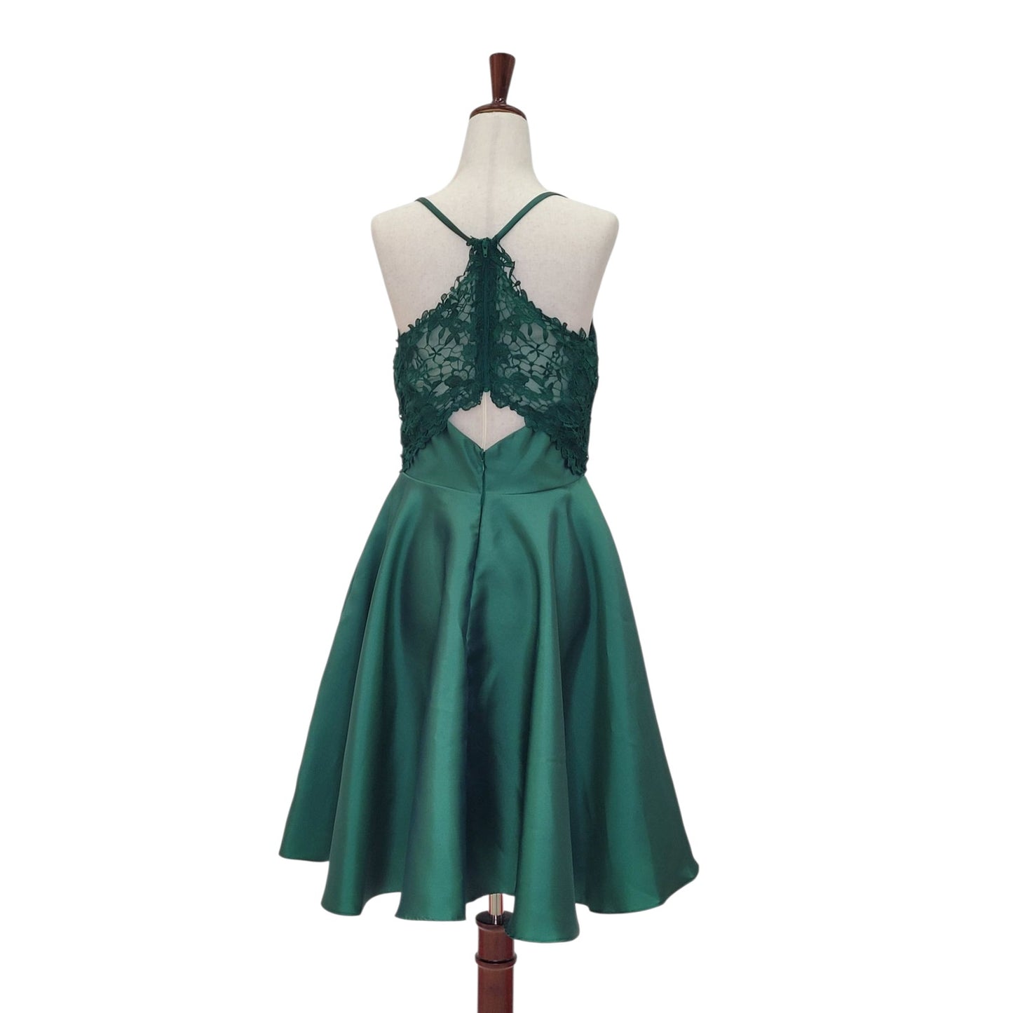 Emerald Green Cocktail Dress with Lace Back and Cutout