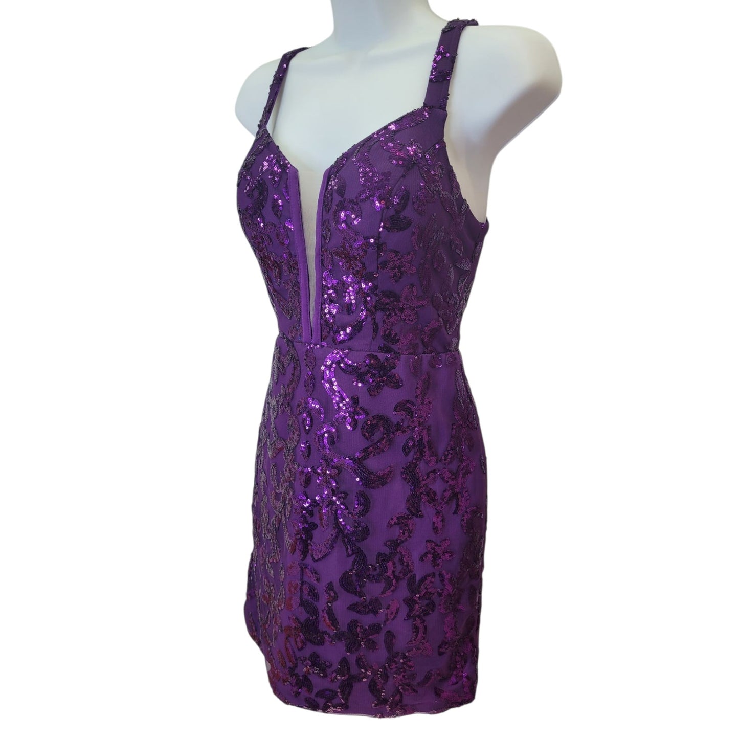 Women's Short Purple Sequin Patterned Dress