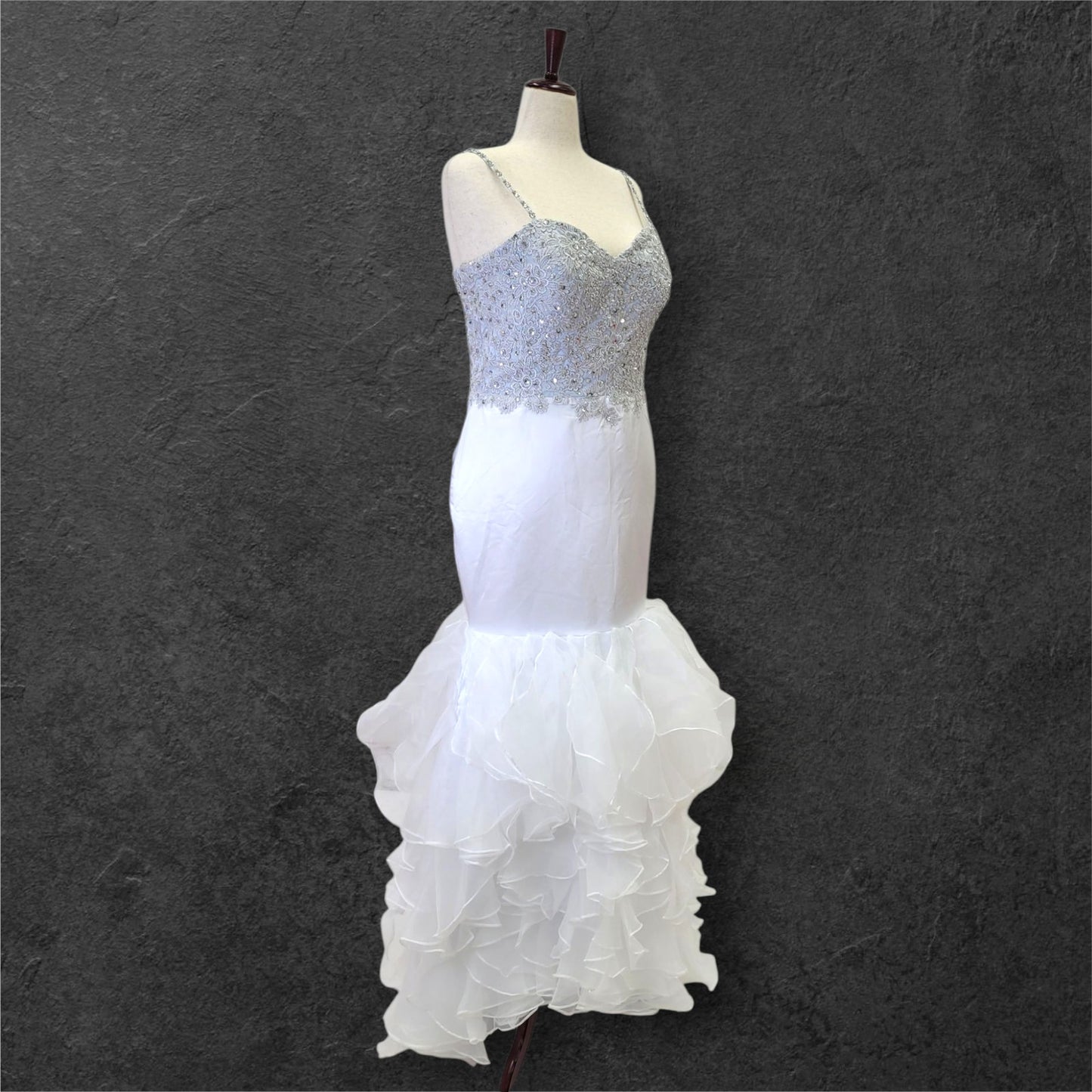 Ruffle Skirt Trumpet Wedding Dress with Silver Embroidered Corset Bodice
