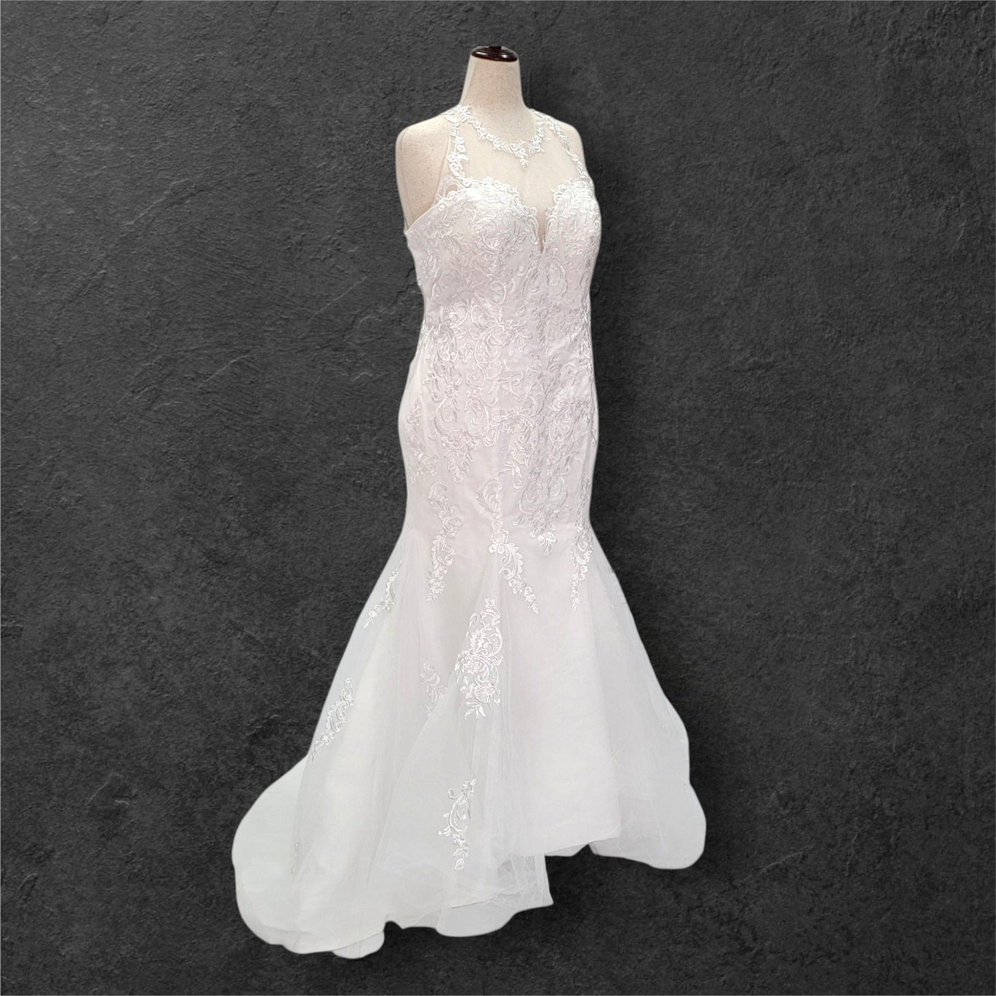 Halter Style Sleeveless Fit n Flair Wedding Dress with Sheer Mesh Back