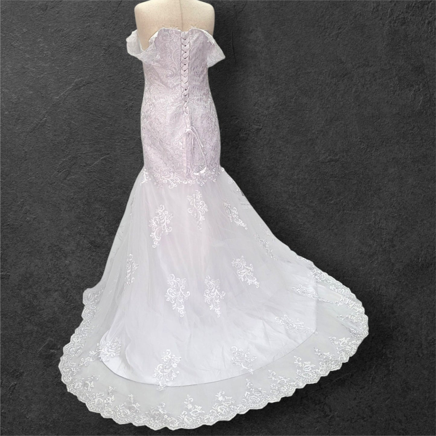 Trumpet Style Wedding Dress with Off Shoulder Sleeves and Corset Back