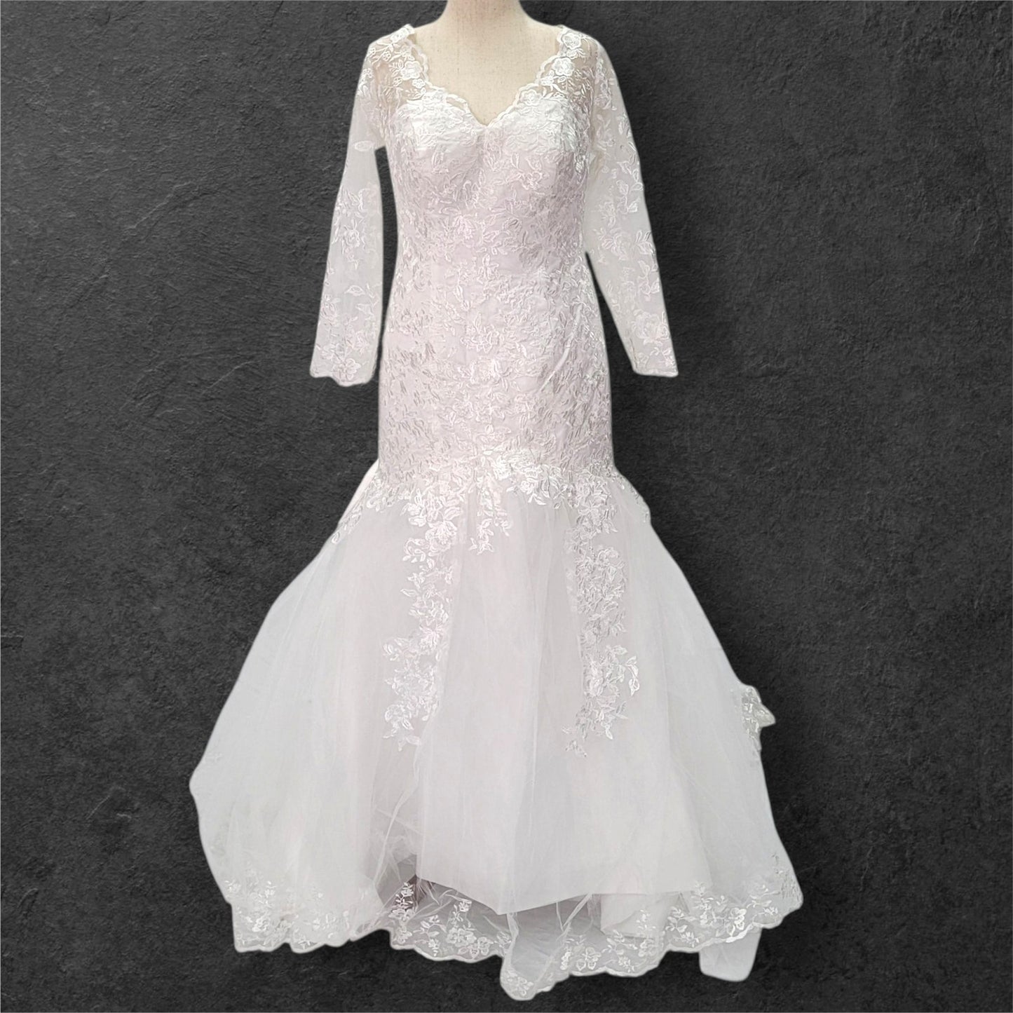 Long Sleeve Trumpet Style Wedding Dress with V Neck and Corset Back