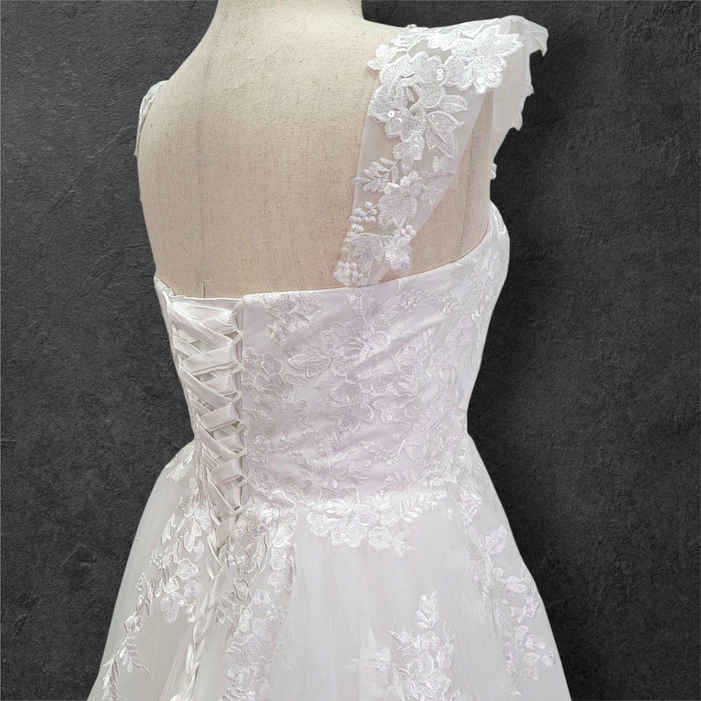 A Line Tulle Wedding Dress with Floral Appliques and Corset Back