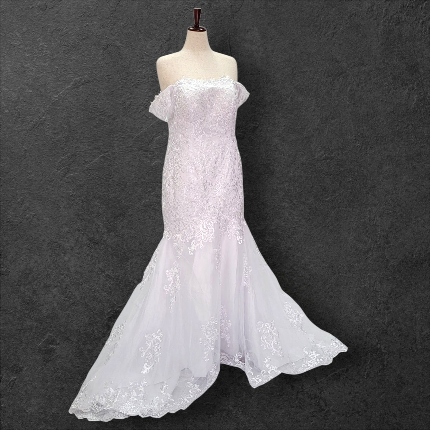 Trumpet Style Wedding Dress with Off Shoulder Sleeves and Corset Back