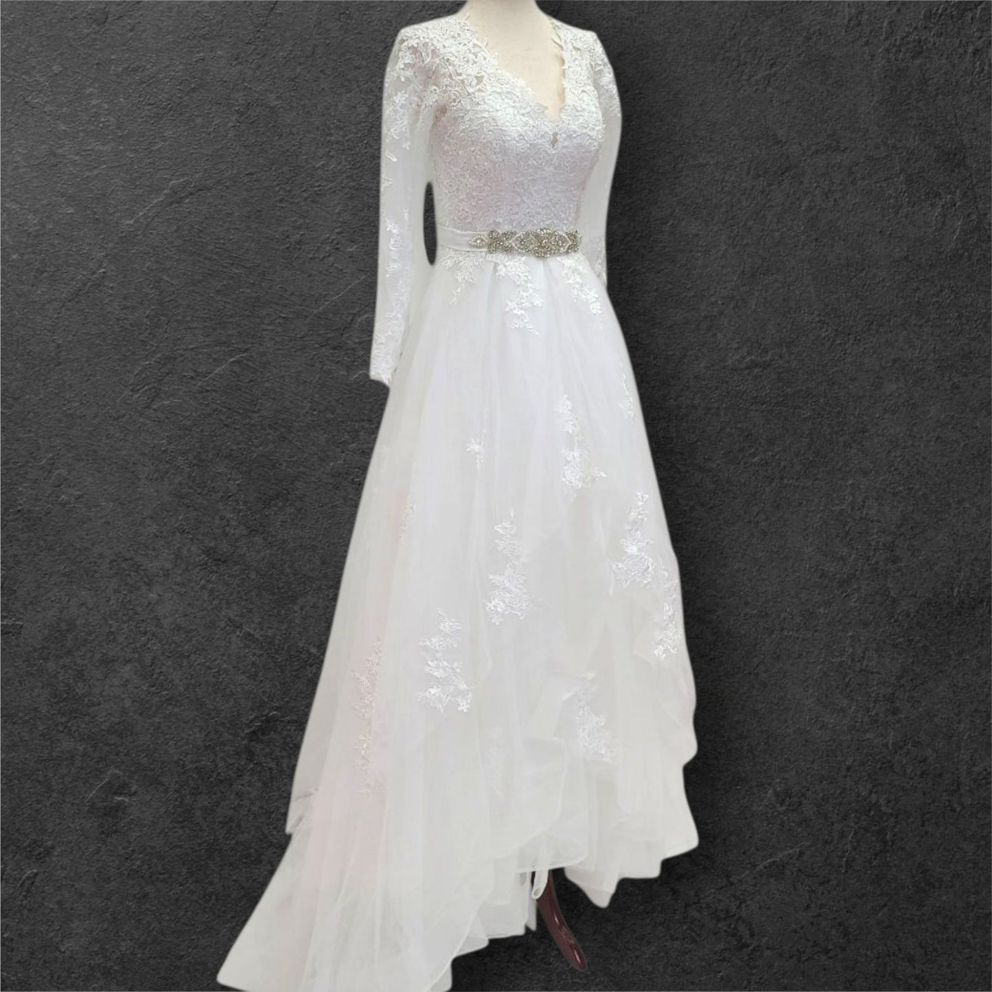 Ballgown with Silver Jeweled Belt and Floral Appliques